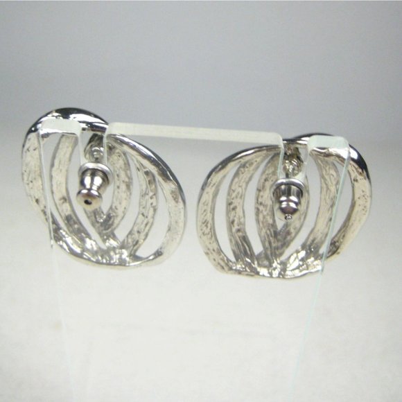 Oval Silver tone Stud Earrings Pierced Women Jewelry Interlocking Fashion 1 in - Picture 5 of 5